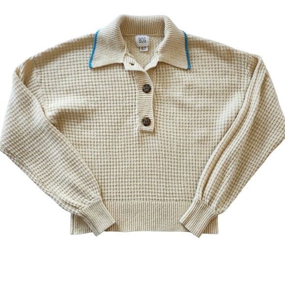 BDG Sweaters - BDG Urban Outfitters Zephyr Cream Waffle Knit Pullover Polo Sweater XS